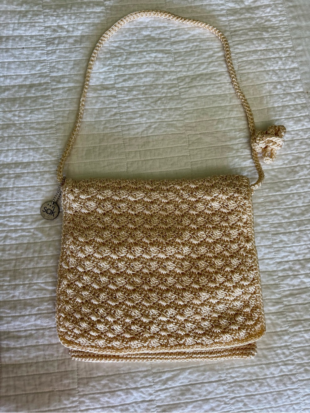 The Sak Crochet Crossbody Bag in Light Gold